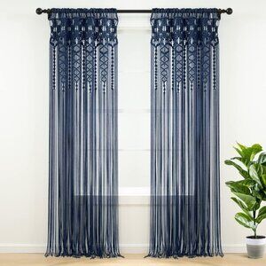 Boho Macrame Textured Cotton Window Curtain Panel, Single Panel, 40" W x 84" L,